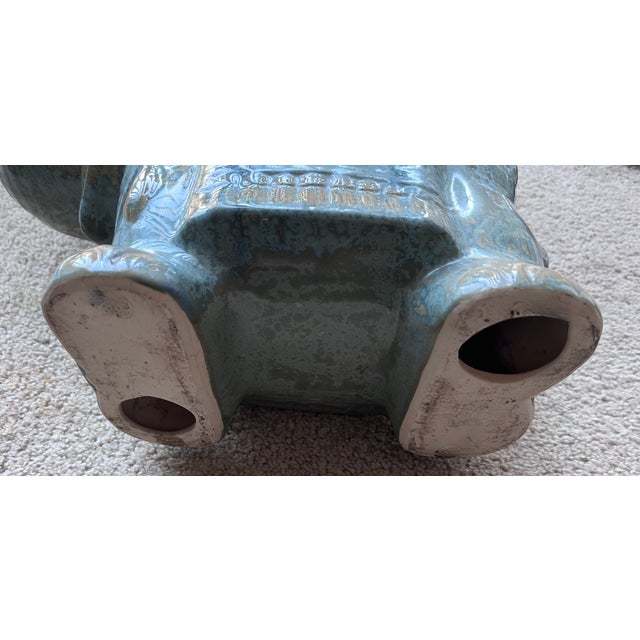 1980s Turquoise Glazed Ceramic Elephant Plant Stand For Sale - Image 5 of 7