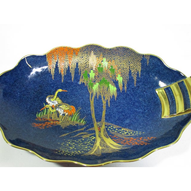 Art Deco 1920's Carlton Ware serving dish, made in England. It has a glossy royal blue background, decorated with hand...
