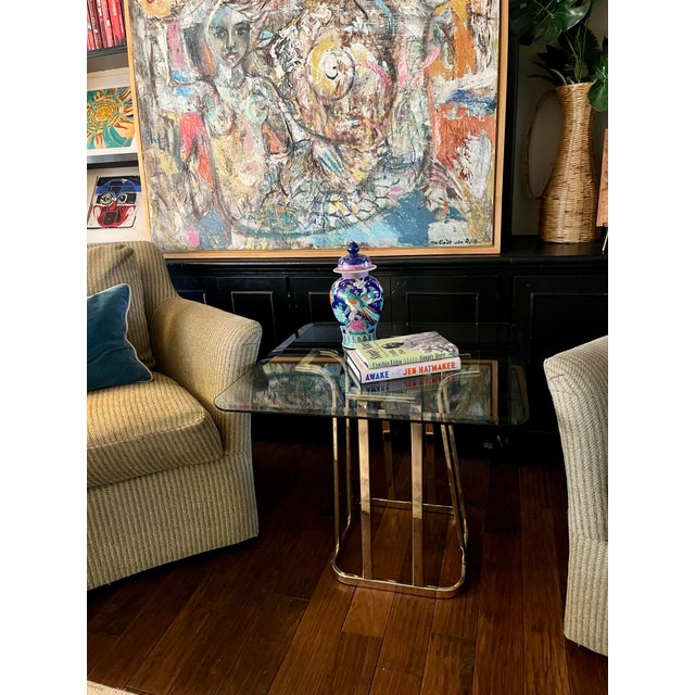 Mid 20th Century Mid 20th Century Tulip Side Table W/ Brass-Plated Metal Topped W/ Square Beveled Glass For Sale - Image 5 of 8