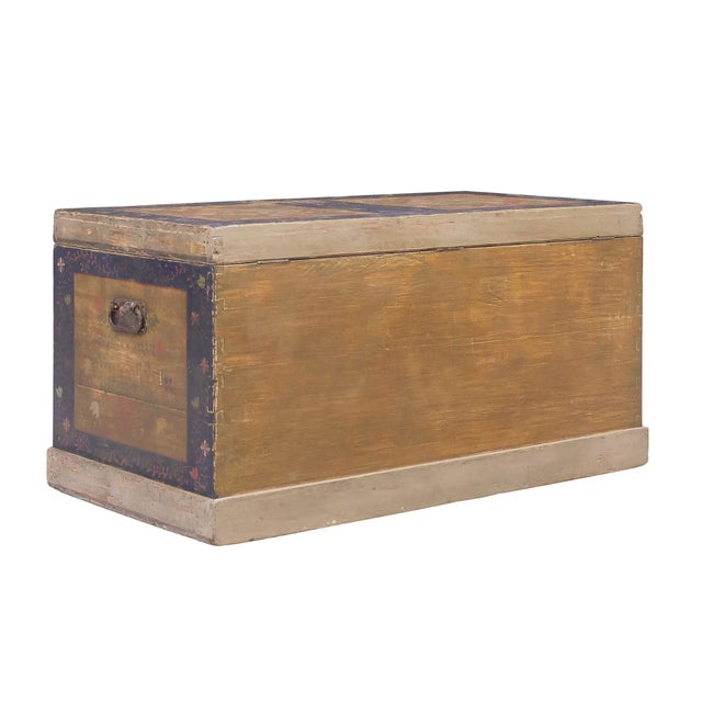 Mid 19th Century 1800s Eastern European Painted Marriage Chest | Folk Art Dowry Trunk For Sale - Image 5 of 6