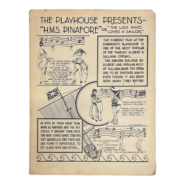 1941 HMS Pinafore Painted Lobby Card by Quarles - Nashville Production For Sale