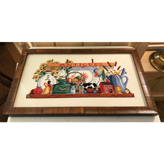 1970s Vintage Cross Stitch " s" Newly Framed Textile Art For Sale - Image 9 of 10
