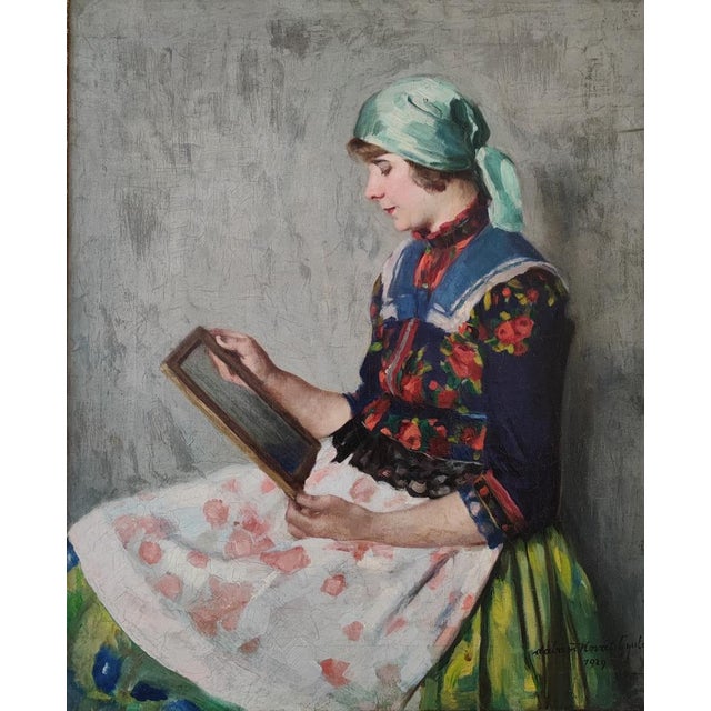 Gyula Kovács, Jeune Femme Hongroise avec un Miroir, 1929, Oil on Canvas, Framed For Sale - Image 10 of 10