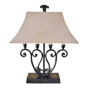 Uttermost Wrought Iron Scrollwork Table Lamp With Fabric Shade – 4-Light Rustic French Country 26.5”