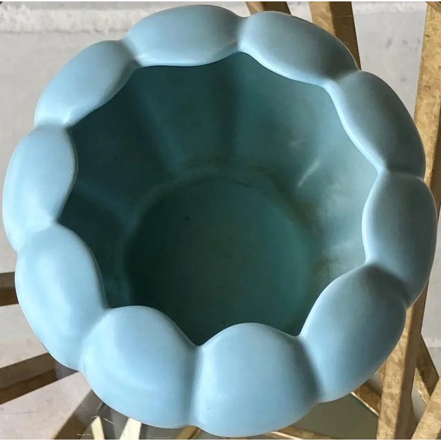 Circa 1950 Camark Pottery Style# 620 Earthenware Matte Bluish-Green Lotus Cachepot For Sale - Image 9 of 9