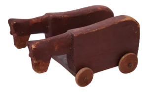 Vintage Hand-Carved Wooden Cattle Cart