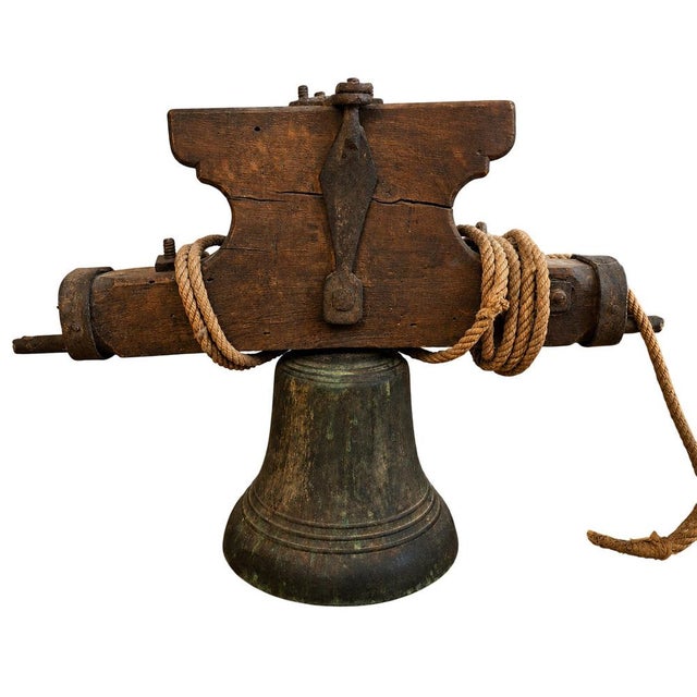 Black Antique Bronze Bell on Wooden Yoke and Wrought Iron Fittings, 1700s For Sale - Image 8 of 8