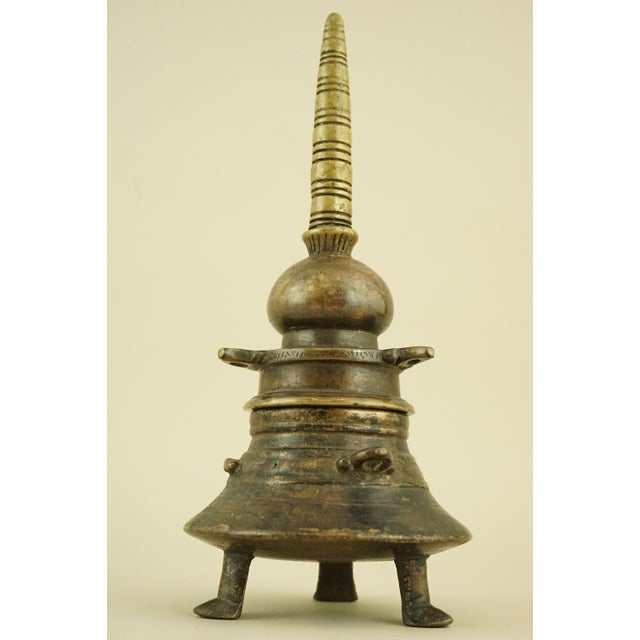 Metal Antique Indian Dawat Bronze Inkwell in the Shape of a Stupa Pagoda, India, 19th Century For Sale - Image 7 of 18
