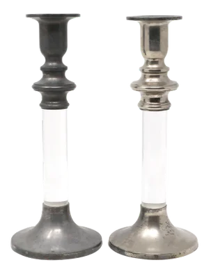 Vintage Silver Plated Brass and Lucite Candlesticks - a Pair