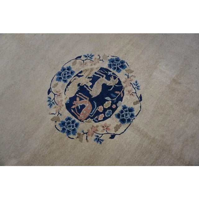 1920s 1920s Beige Traditional Chinese Floral Symbolism Antique Peking Carpet 9'3'' X 11'6'' Knotted Wool Rug For Sale - Image 5 of 10