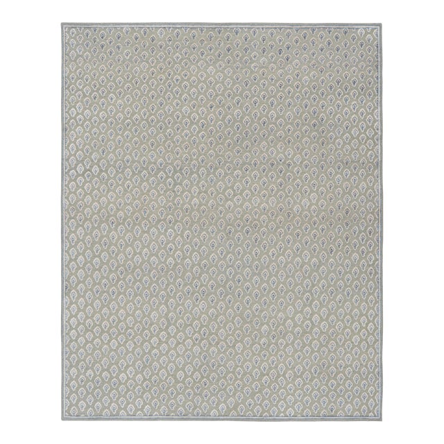 Rug & Kilim’s Modern Block Print Runner Rug in Blue and White Floral Pattern - 3x12 For Sale