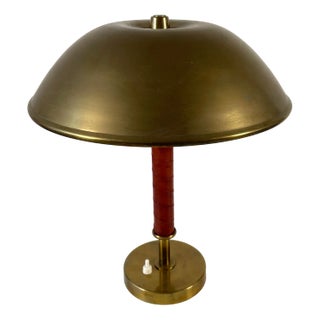 Swedish Modern Brass and Leather Desk Lamp by Harald Notini for Böhlmarks, 1950s For Sale