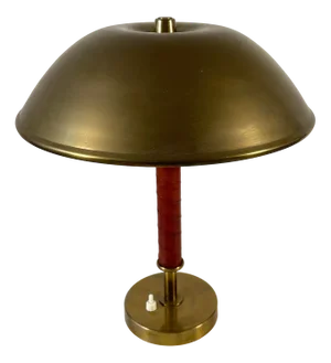 Swedish Modern Brass and Leather Desk Lamp by Harald Notini for Böhlmarks, 1950s