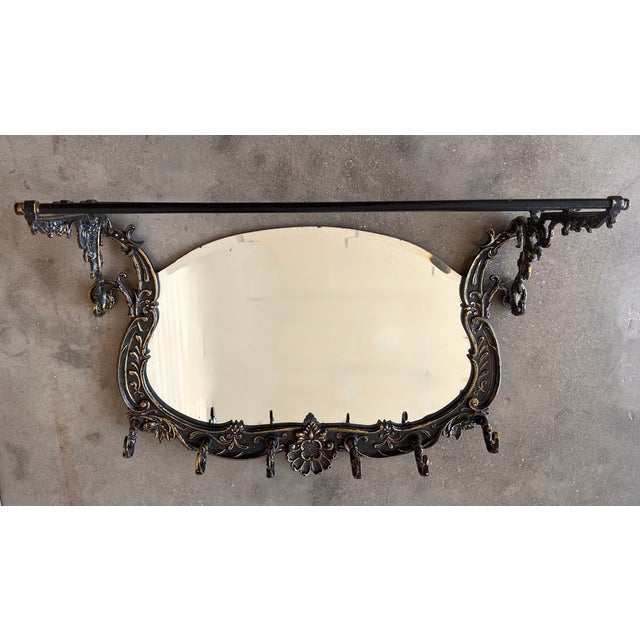 19th Century French Bronze Wall Mounted Coat Rack With Mirror For Sale - Image 6 of 9