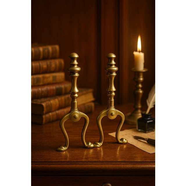 Pair Vintage Solid Brass Miniature Firedogs / Andiron Tool Rests For Sale In Raleigh - Image 6 of 6