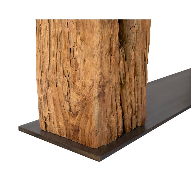 Late 20th Century Reclaimed Architectural Pine Beams With Metal Stretcher and Limestone Top For Sale - Image 5 of 8