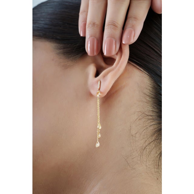 Canary Yellow 1.92Ct Yellow Sapphire & Diamond Chain Drop Earrings in 14k Yellow Gold- 2 Pieces For Sale - Image 8 of 13