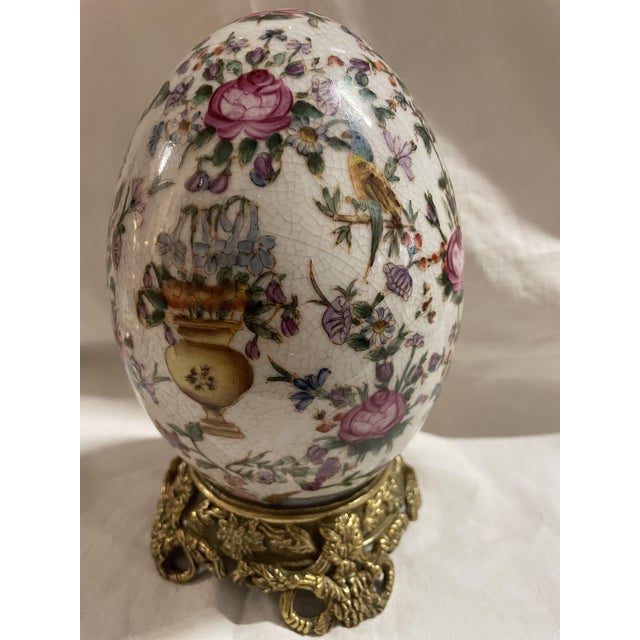 Crackle-Glazed Porcelain Egg on Gilt Bronze Base For Sale - Image 3 of 12