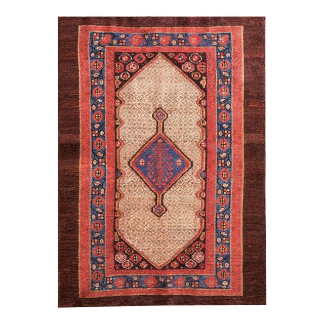 1880s Brown Ivory Medallion Tribal Antique n.w. Persian Bakshaiesh Rug 2'10" X 4'2" Handknotted Wool Carpet For Sale