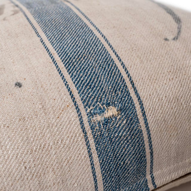 Pair of Antique European Linen Grain Sack Pillows For Sale - Image 11 of 12