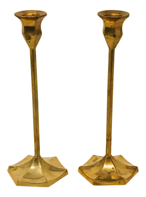 Polished Vintage Swedish Brass Candlesticks - A Pair