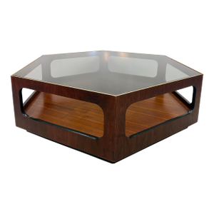 Mid-Century Lane Furniture Hexagonal Coffee Table, Smoked Glass Top