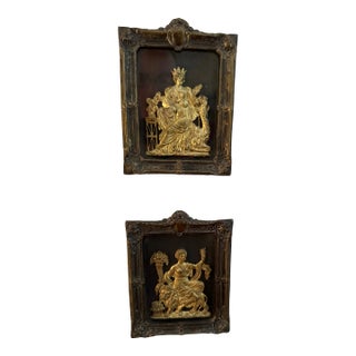 Pair of Gilt Bronze Allegorical Images of Africa and and Asia French. Framed Plaques, Late 18th Cent For Sale