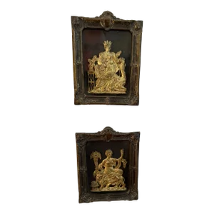 Pair of Gilt Bronze Allegorical Images of Africa and and Asia French. Framed Plaques, Late 18th Cent