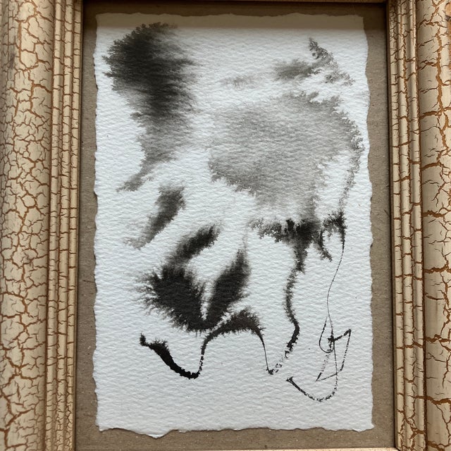 Contemporary original black ink abstract painting on rough edge paper. Framed. Measures 4x6 or 9x11 in frame. Check out my...