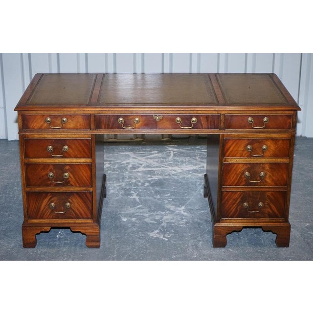 Vintage Pedestal Desk with Hunter Green Leather by Bevan Funnell For Sale - Image 18 of 18