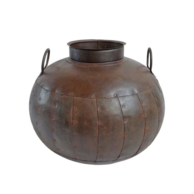 Vintage Rustic Industrial Iron Rivet Pot / Planter For Sale