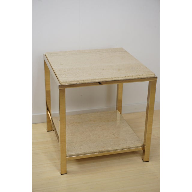 Side Tables in Travertine and 24 Carat Gold from Belgo Chrom / Dewulf Selection, 1970s, Set of 2 For Sale - Image 12 of 15