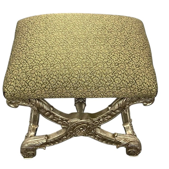 Early 21st Century French Empire Style Carved X-Form Footstool For Sale - Image 5 of 12