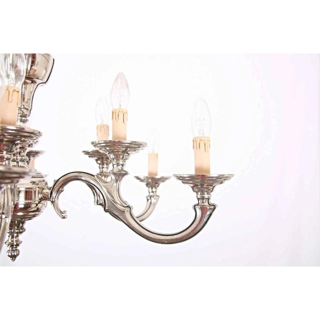 2000 - 2009 White Metal 2-Tier Chandelier with 12 Bulbs For Sale - Image 5 of 5