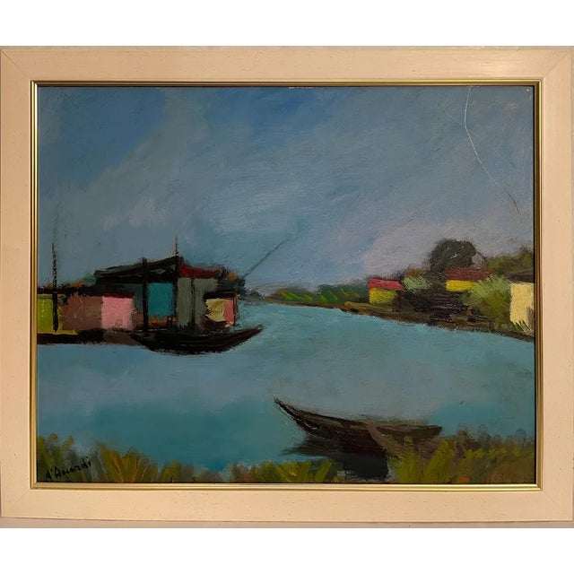 D'Accardi, River Landscape, 20th Century, Oil Painting on Panel, Framed For Sale