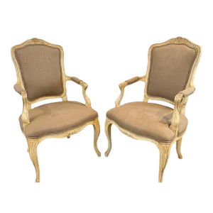Mid 20th Century Louis XV Country French Provincial Fauteuil Armchairs - a Pair