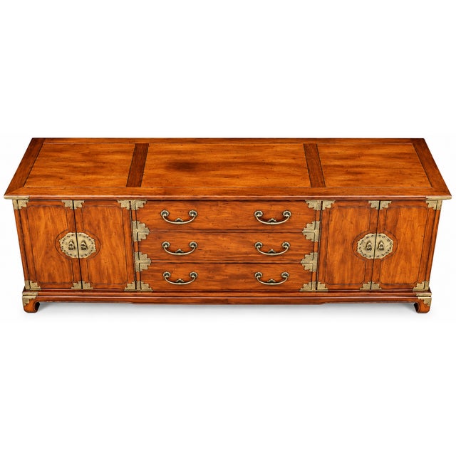 Vintage Henredon Asian-Style Brass-Mounted Wood Sideboard Credenza For Sale - Image 11 of 13