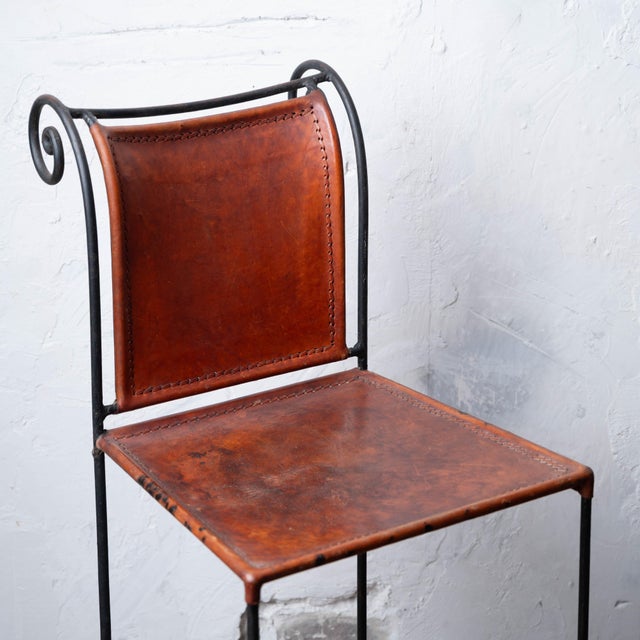 Spanish Hacienda Wrought Iron & Leather Counter Stools, 1960s For Sale In Savannah - Image 6 of 18