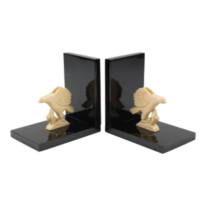 Art Deco Black and White Galalith Eagle Figural Bookends, 1930s, a pair