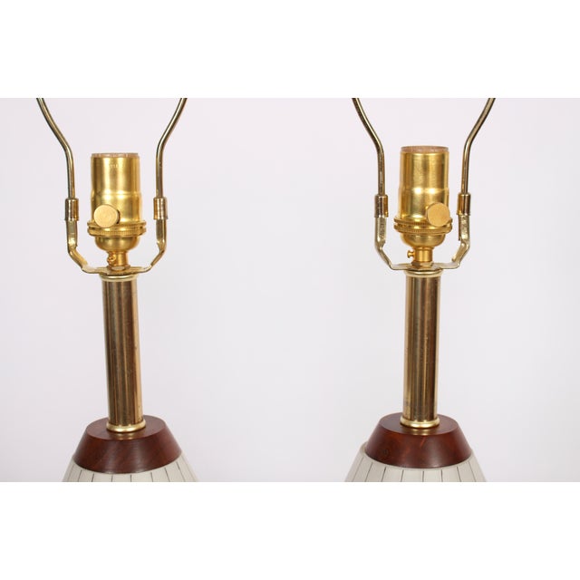 Mid 20th Century Frosted White Glass Table Lamps With Hand Painted Silver Overlay - A Pair For Sale - Image 6 of 12