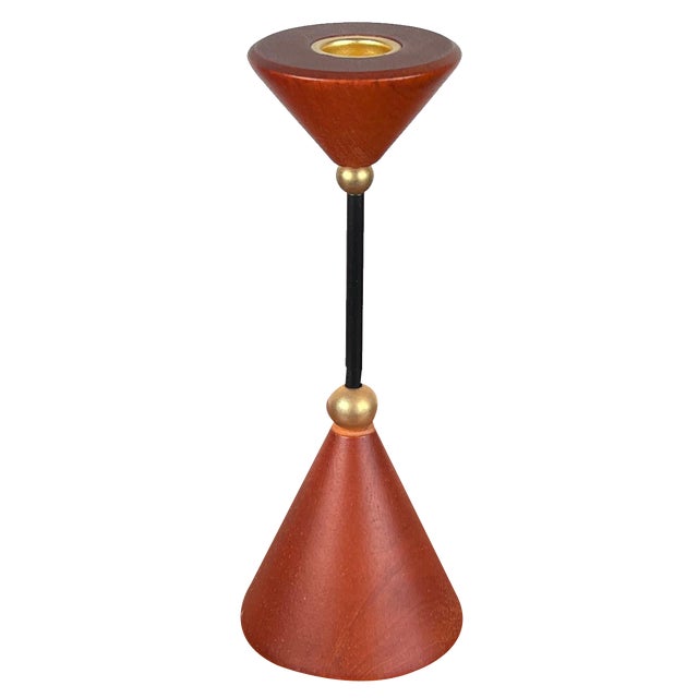 Postmodern Metal Wood Candleholder, 1980s For Sale