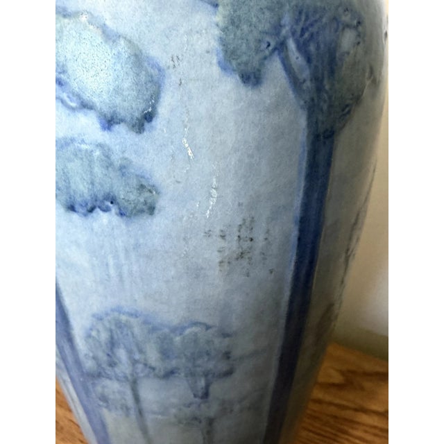 1910s Rare 1919 Sadie Irvine for Newcomb College Pottery "Moon & Pine Trees" Matte Glaze Vase For Sale - Image 5 of 8