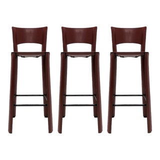 1970s Vintage Leather Barstools by De Couro of Brazil - Set of 3 For Sale