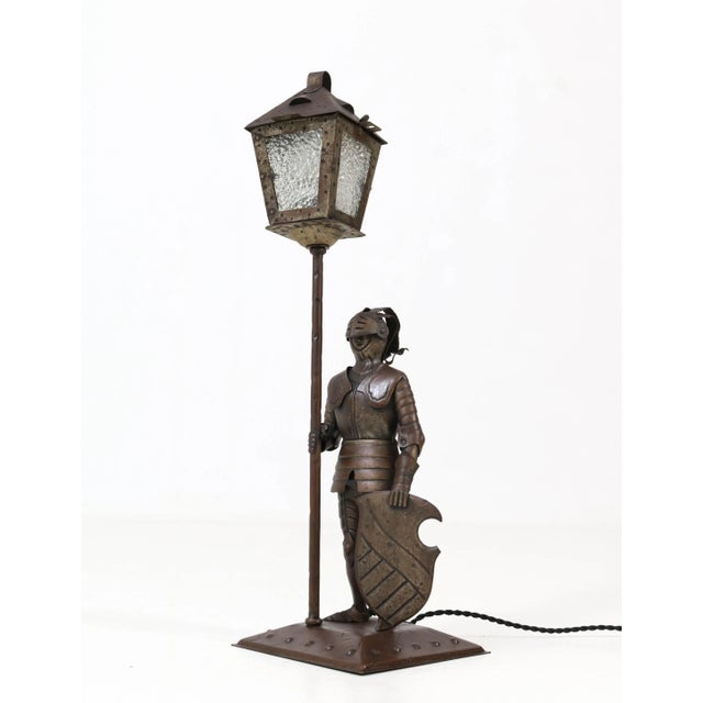 Arts & Crafts Knight Patinated Metal Table Lamp by Hugo Berger for Goberg, 1920s For Sale - Image 12 of 14