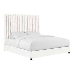 Arabelle White Velvet Queen Bed