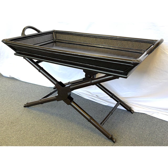 Maitland - Smith Vintage Chinese Chippendale Rattan and Bamboo Butler Tray Table For Sale - Image 4 of 16