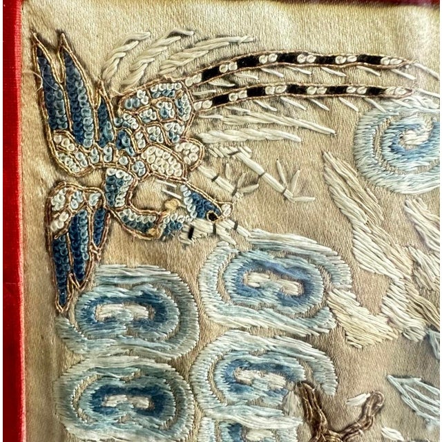 Blue Antique 18th Century Chinese Silk Embroidery Dragon Tapestry Framed Qing Dynasty For Sale - Image 8 of 12