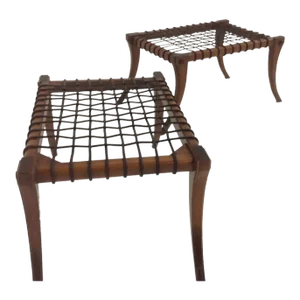 1990s Vintage Solid Walnut Klismos Ottomans