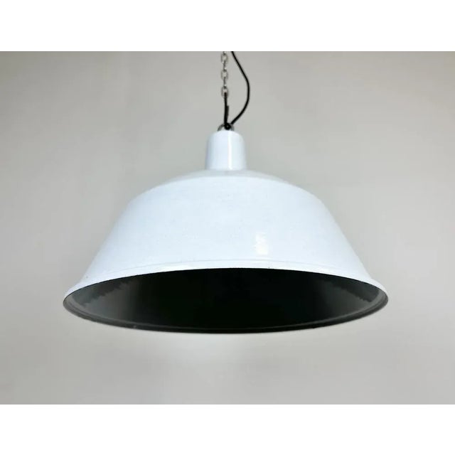 Industrial White Enamel Pendant Lamp from Emax, 1960s For Sale - Image 6 of 13