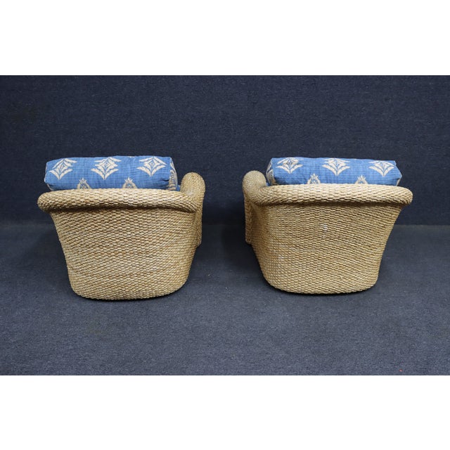 Pair of Custom Wicker Swivel Lounge Chairs Attributed to Century Furniture, 1980s For Sale - Image 9 of 13
